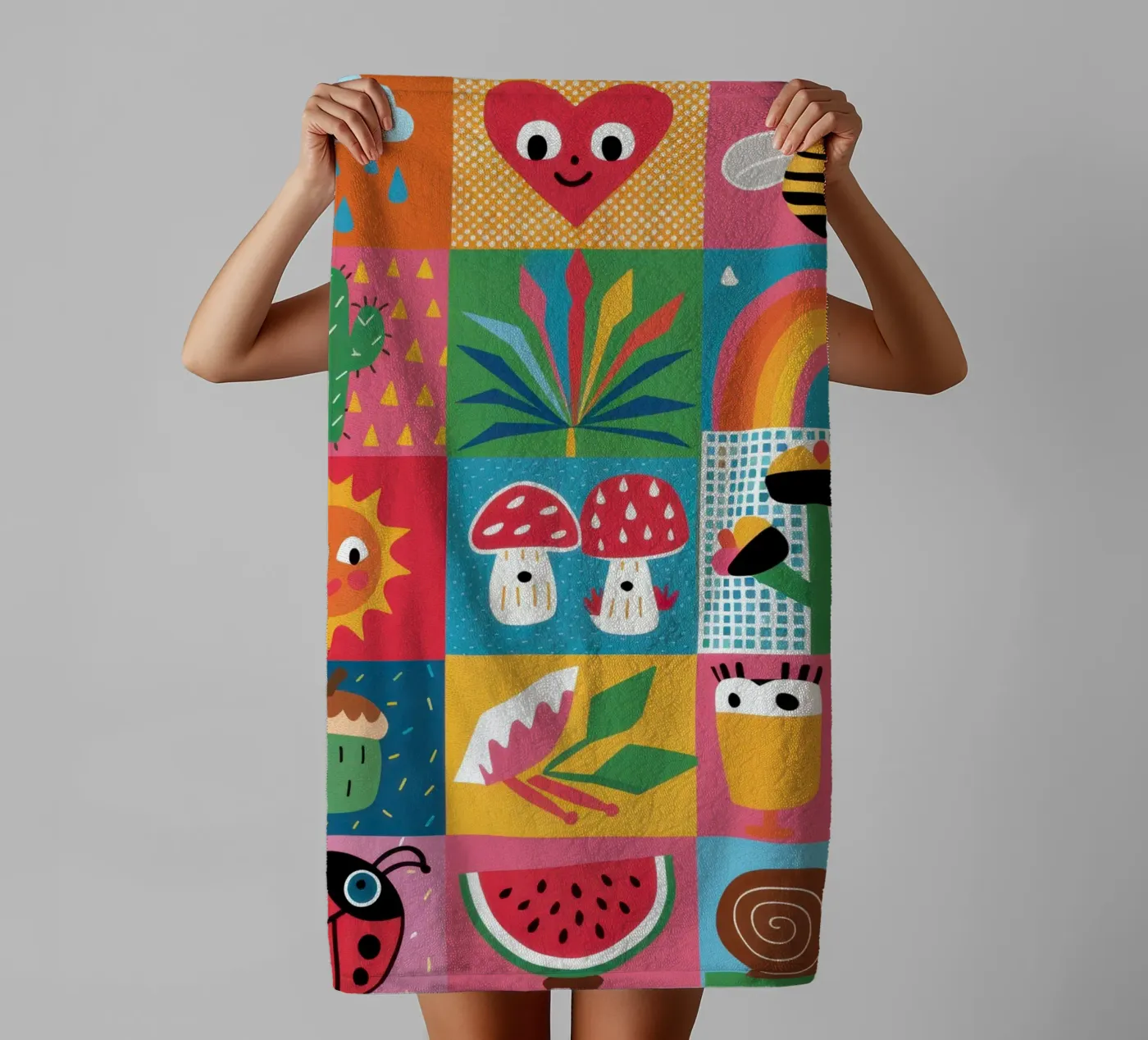 Schattig tuin patchwork badhanddoek van Thistle Bloom