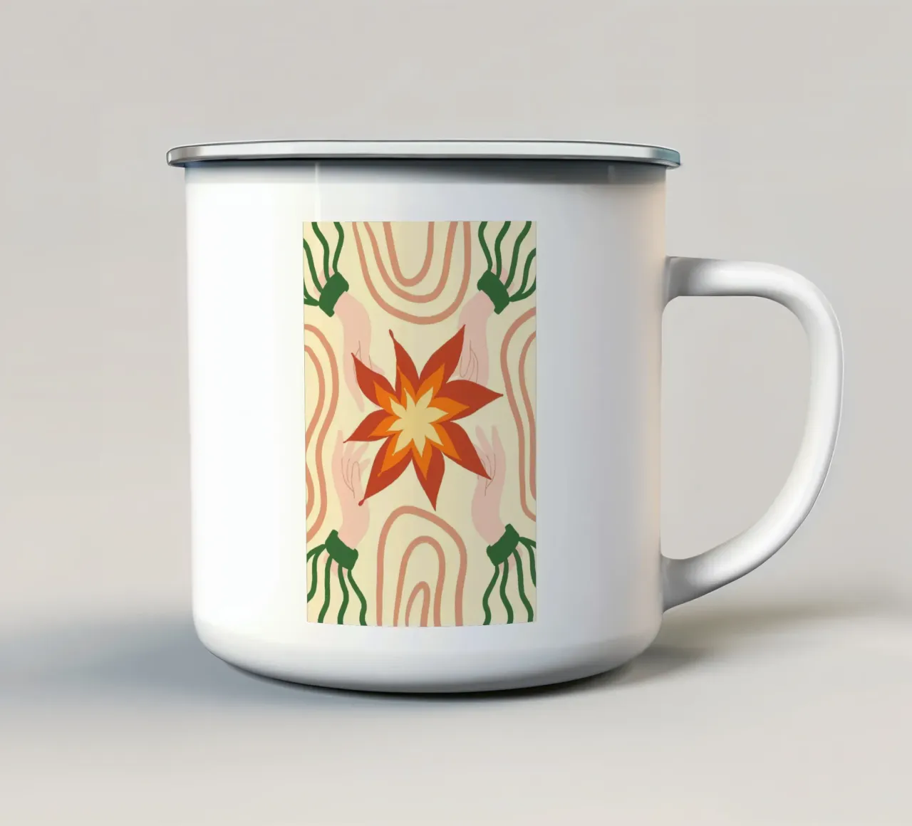 Mani di fiori Boho Poster artistico esoterico di tendenza tazza in smalto da vintagepod