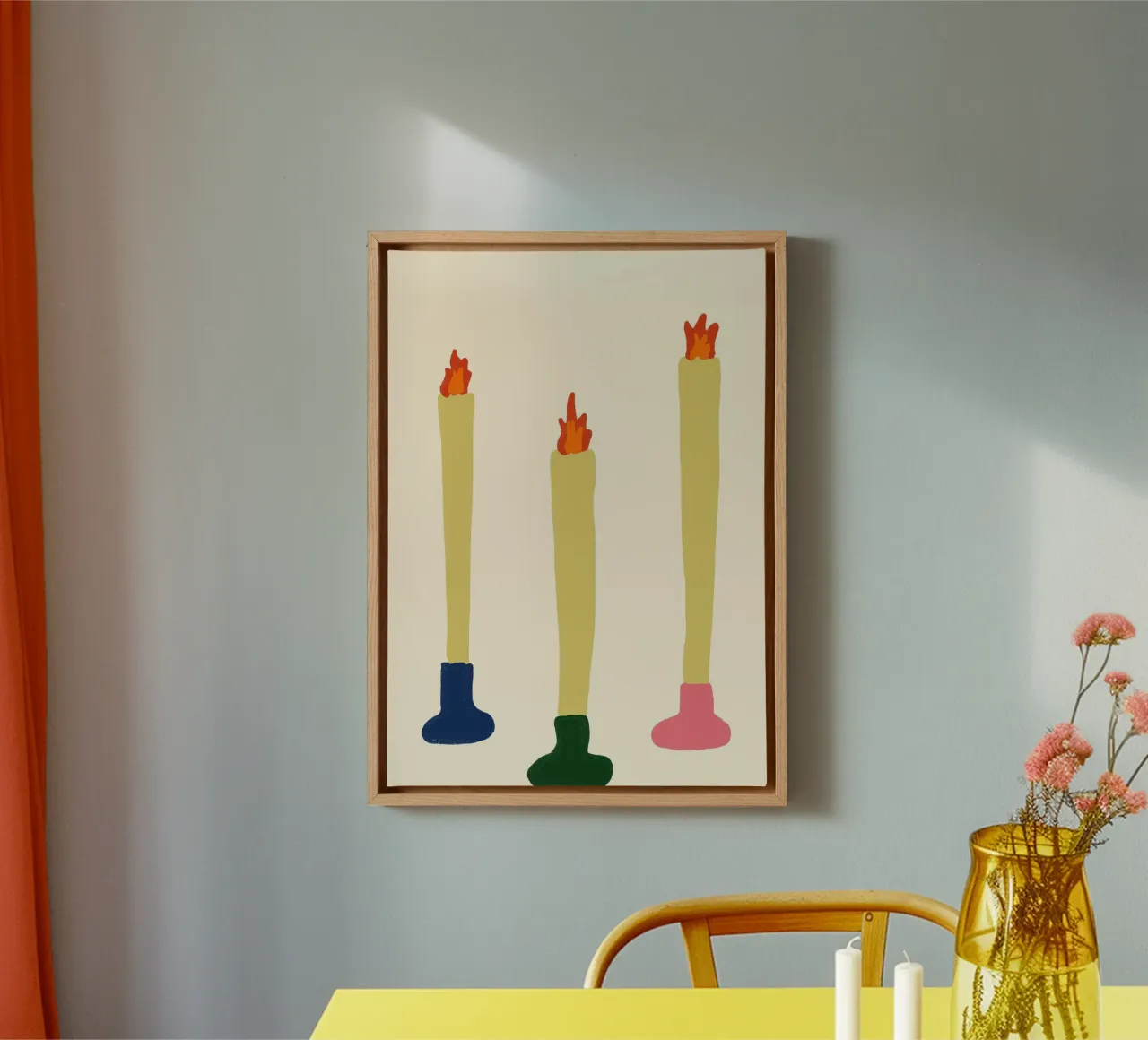 Drie Kaarsen Boho Art Spirituele Poster Print canvas met Baklijst van vintagepod