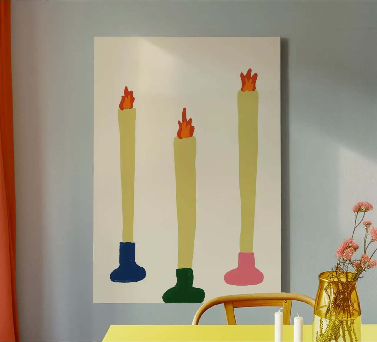 Drie Kaarsen Boho Art Spirituele Poster Print canvas met Baklijst van vintagepod