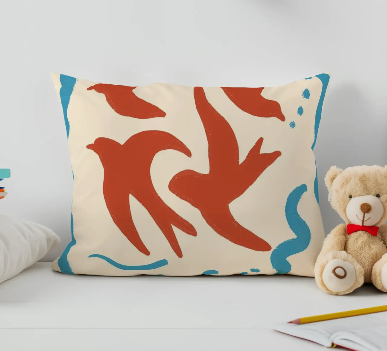 Poster d'arte popolare ispirato a Matisse sugli uccelli Boho cuscino da vintagepod