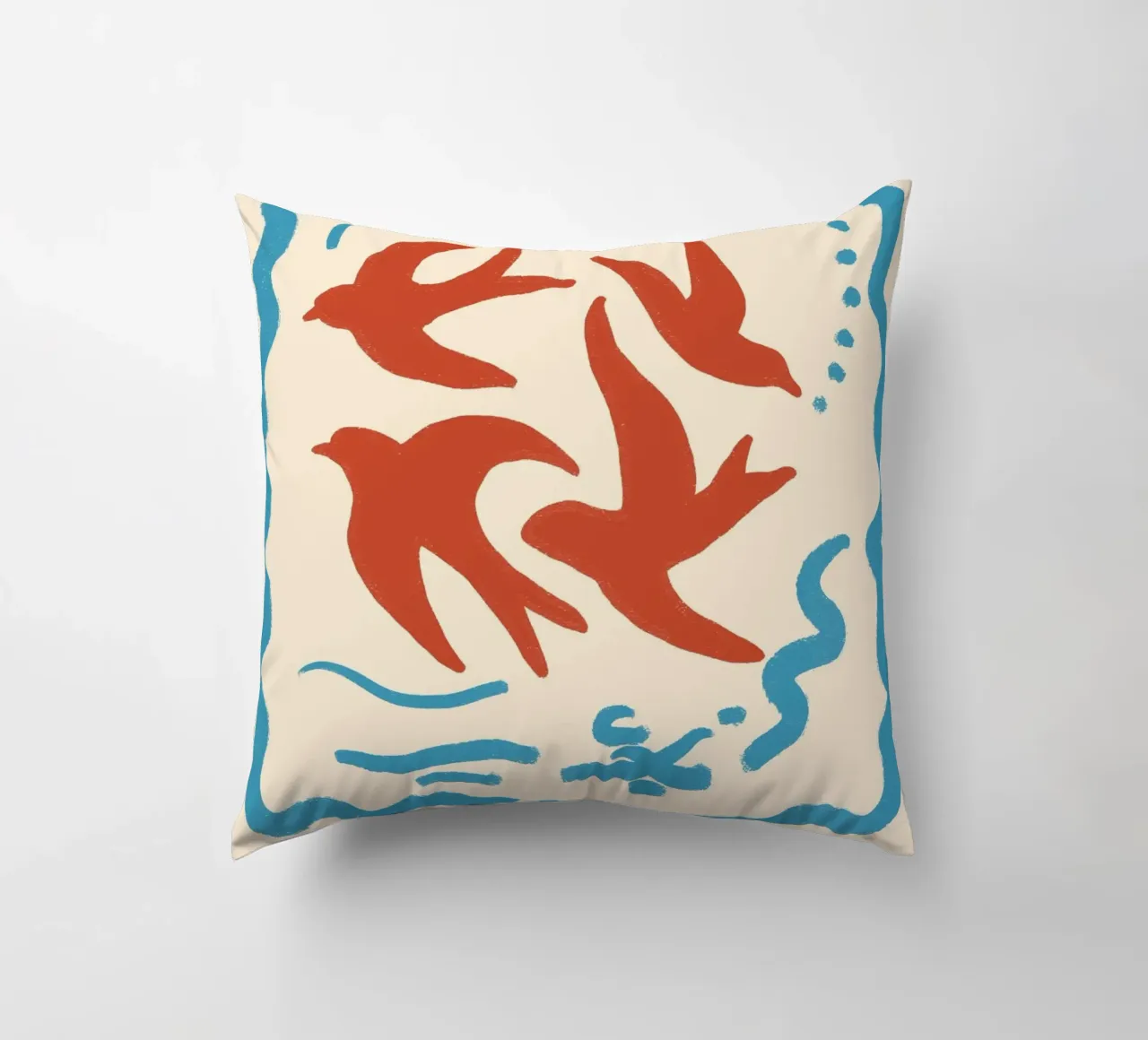 Poster d'arte popolare ispirato a Matisse sugli uccelli Boho cuscino da vintagepod