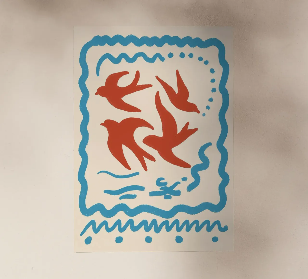 Poster d'arte popolare ispirato a Matisse sugli uccelli Boho pellicola backlit da vintagepod