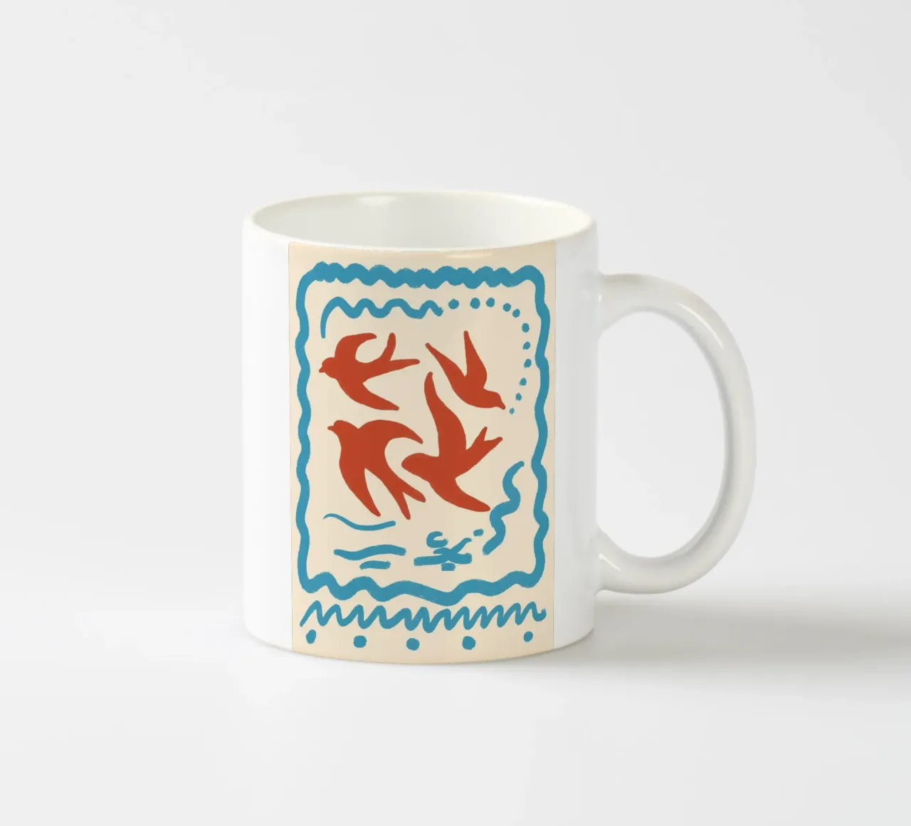 Poster d'arte popolare ispirato a Matisse sugli uccelli Boho tazza in ceramica da vintagepod