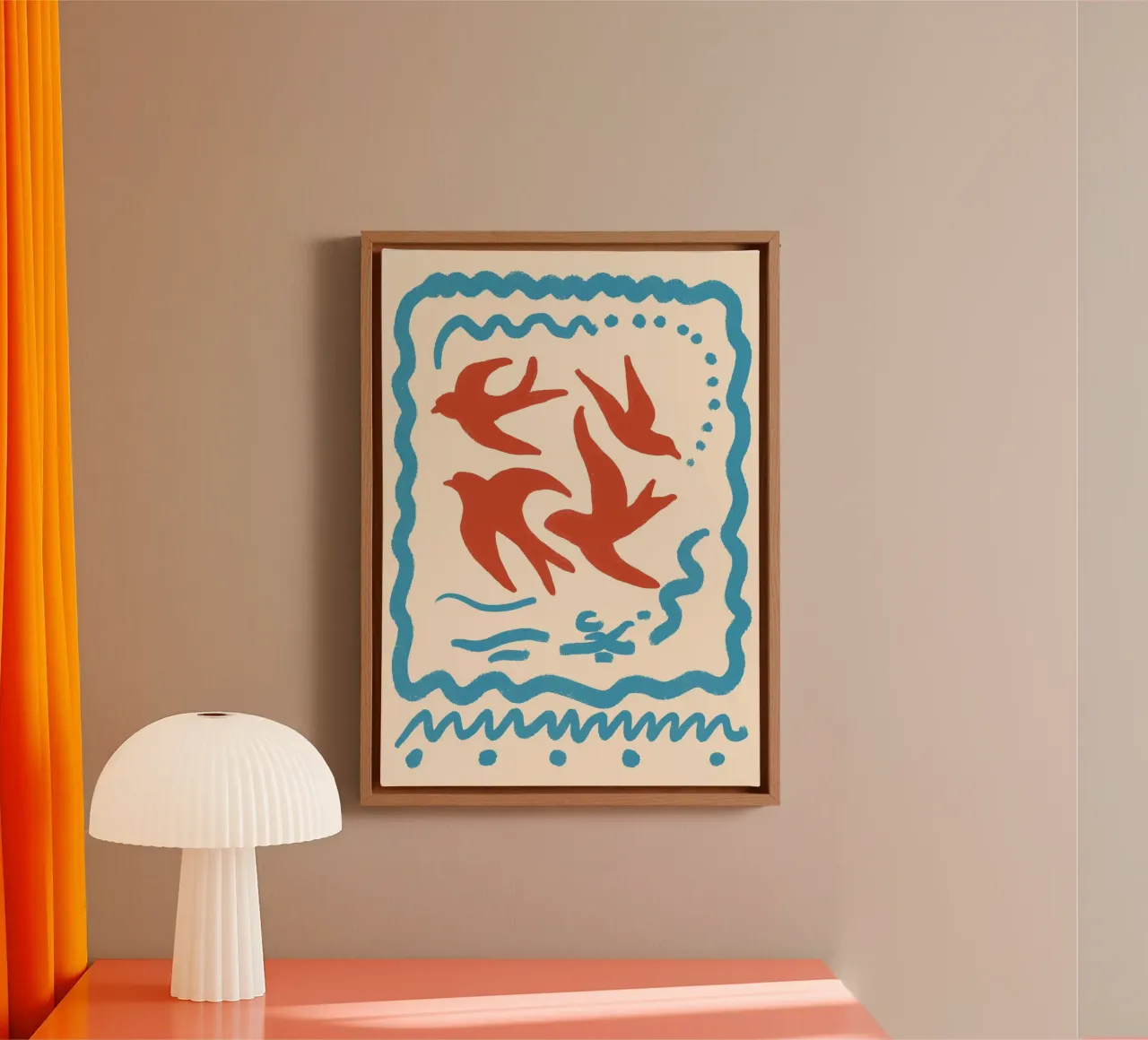 Op Matisse geïnspireerde Boho-vogels Folk Art Poster Print canvas met Baklijst van vintagepod