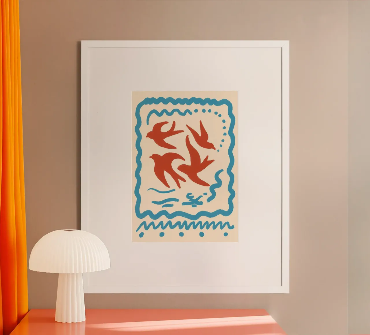 Op Matisse geïnspireerde Boho-vogels Folk Art Poster Print poster met kunststof frame van vintagepod