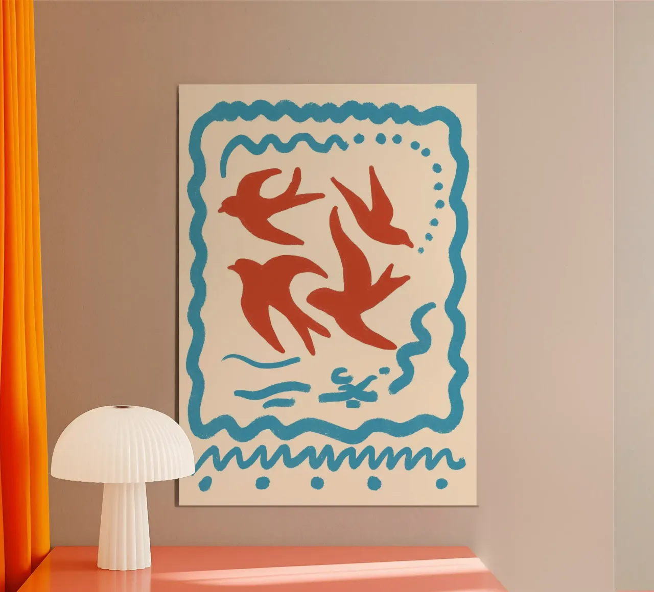 Op Matisse geïnspireerde Boho-vogels Folk Art Poster Print poster met kunststof frame van vintagepod