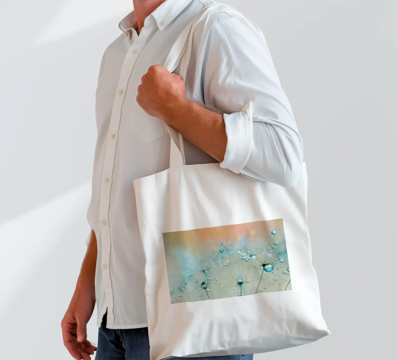 droplets of aqua tote bag by Ingrid Beddoes