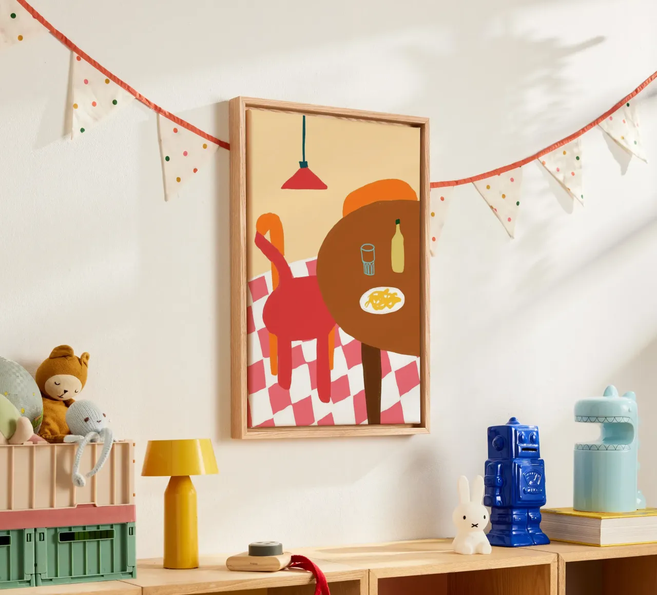 Abstract Dinner Table Boho Folk Art Poster canvas with Floater frame by vintagepod