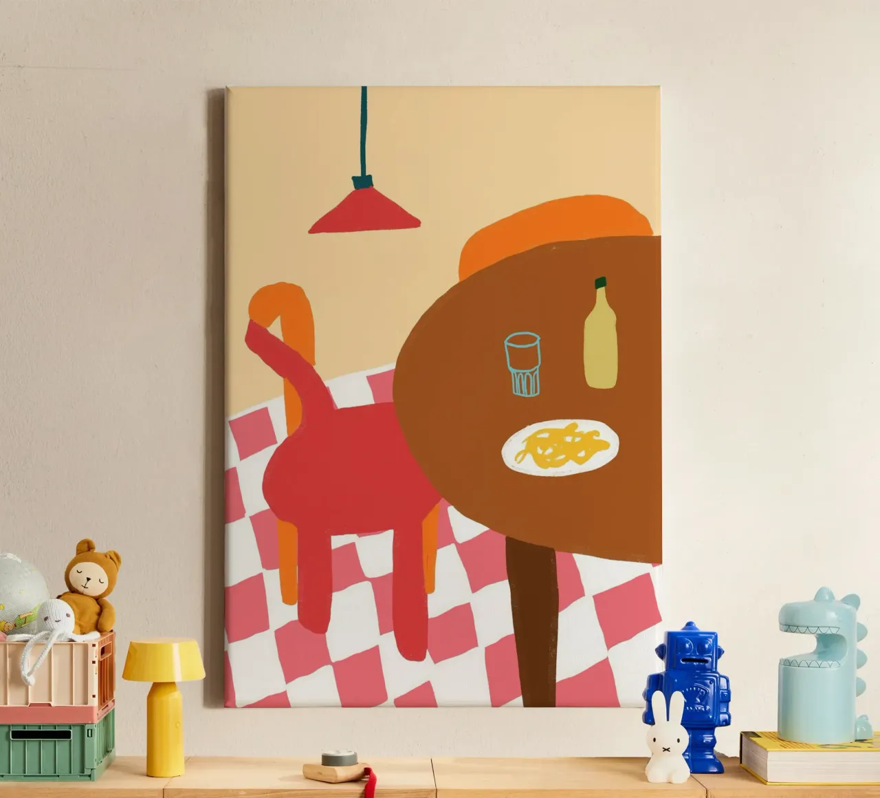 Abstract Dinner Table Boho Folk Art Poster canvas with Floater frame by vintagepod