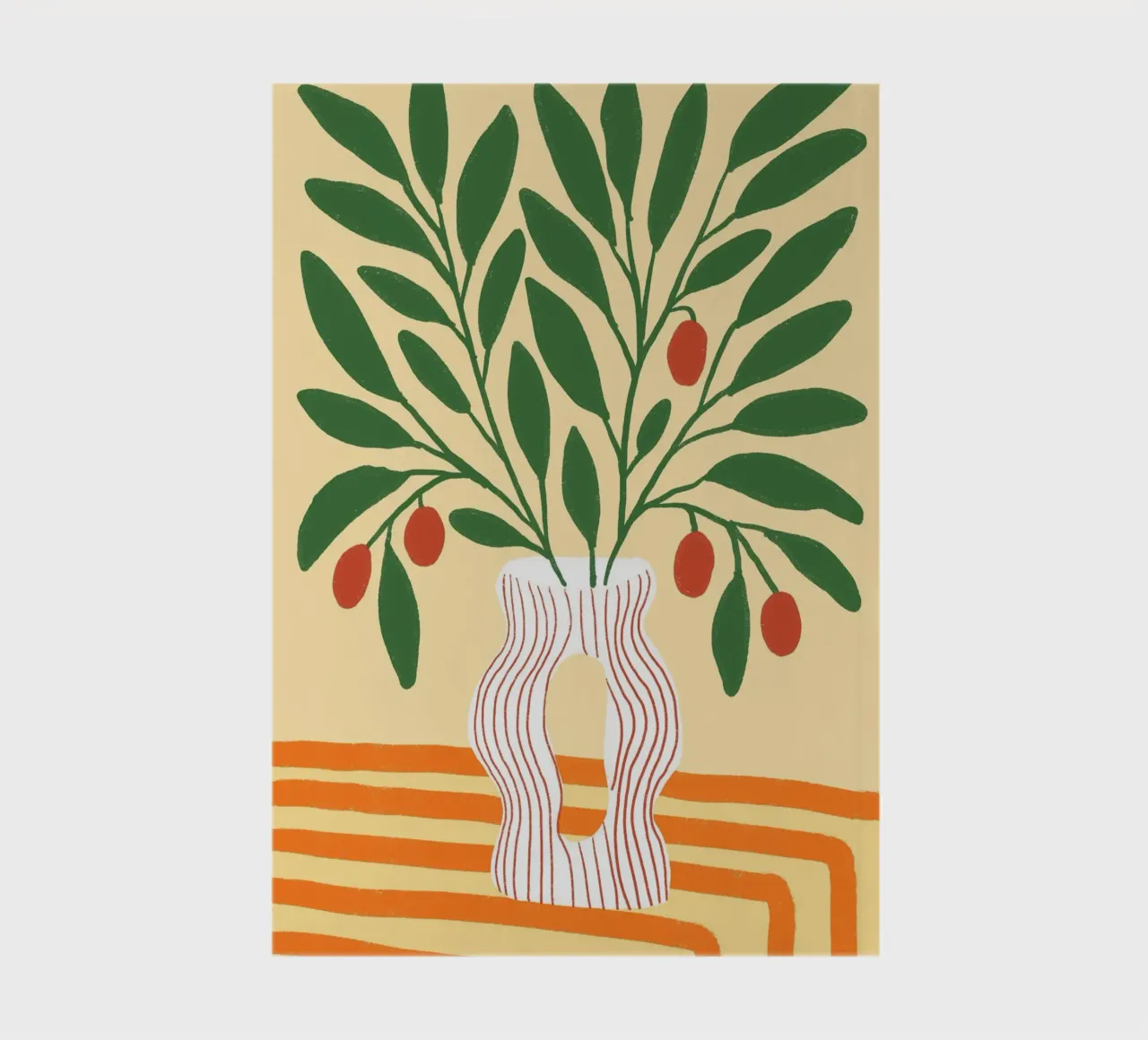 Abstract Berries in Wavy Vase Boho Poster Print notebook by vintagepod