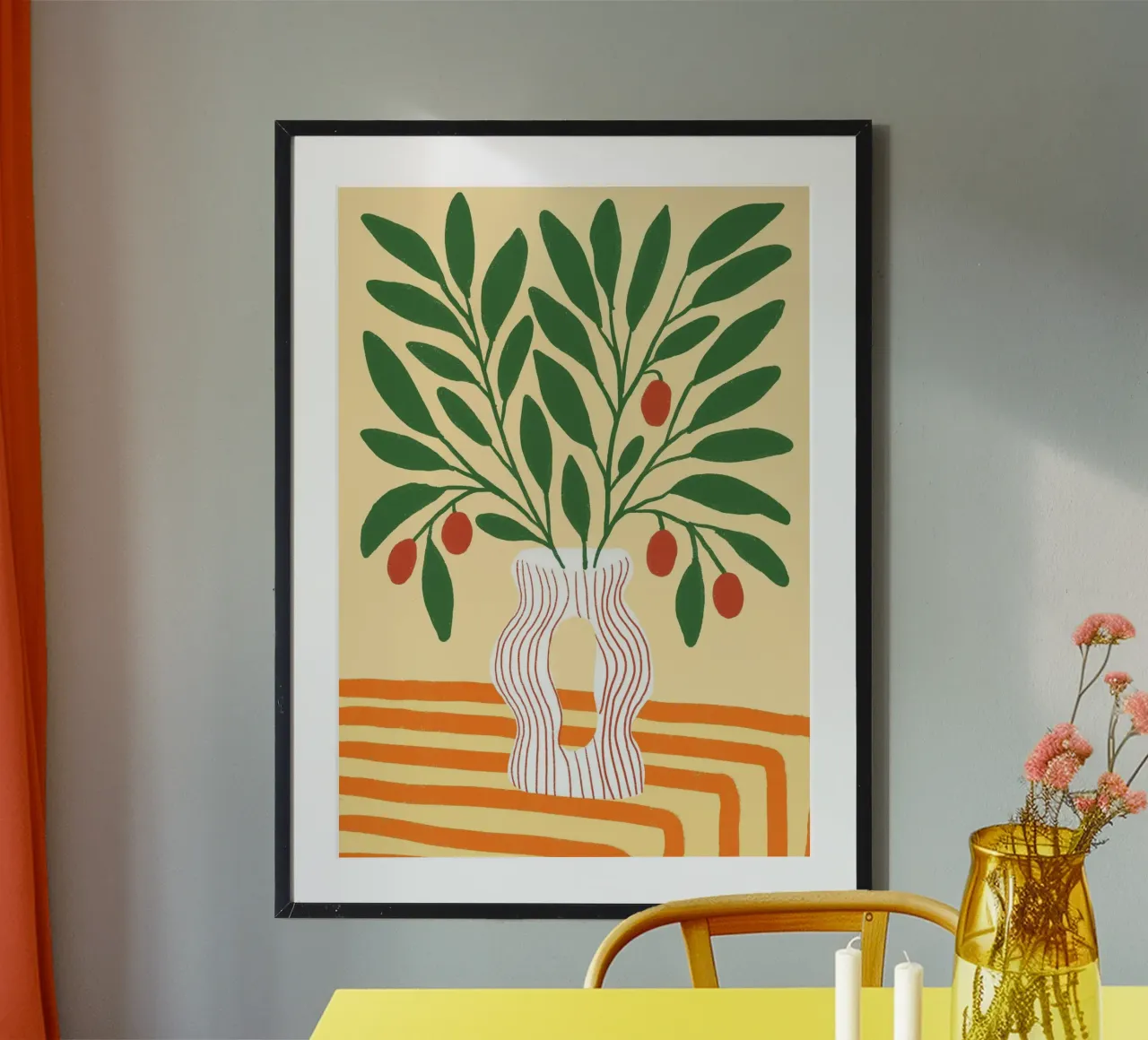 Abstrakte Beeren in gewellter Vase Boho Poster Print Poster von vintagepod