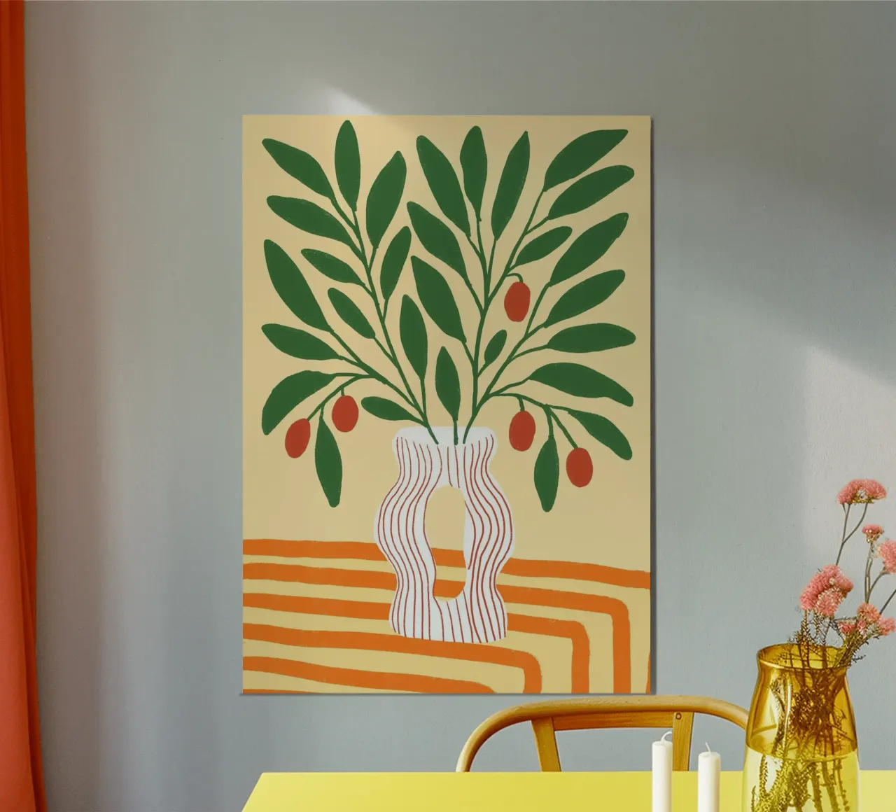 Abstrakte Beeren in gewellter Vase Boho Poster Print Poster von vintagepod