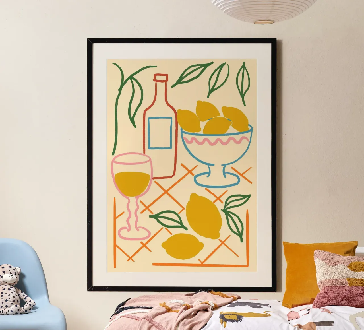 Stampa di un poster d'arte popolare bohémien su limone poster con telaio in legno da vintagepod