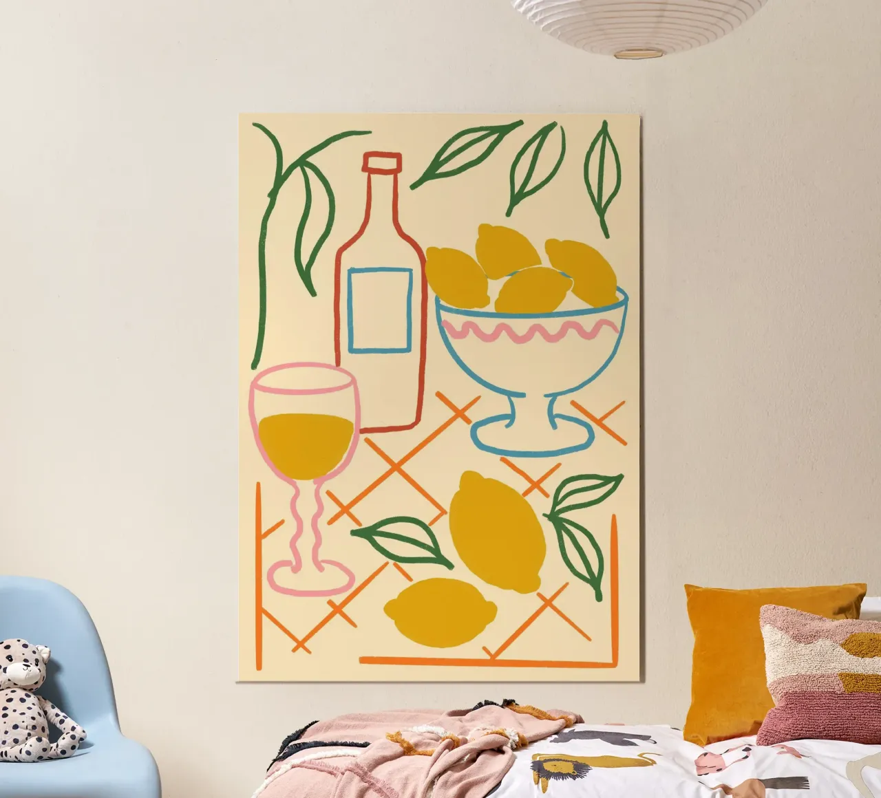 Stampa di un poster d'arte popolare bohémien su limone poster con telaio in legno da vintagepod