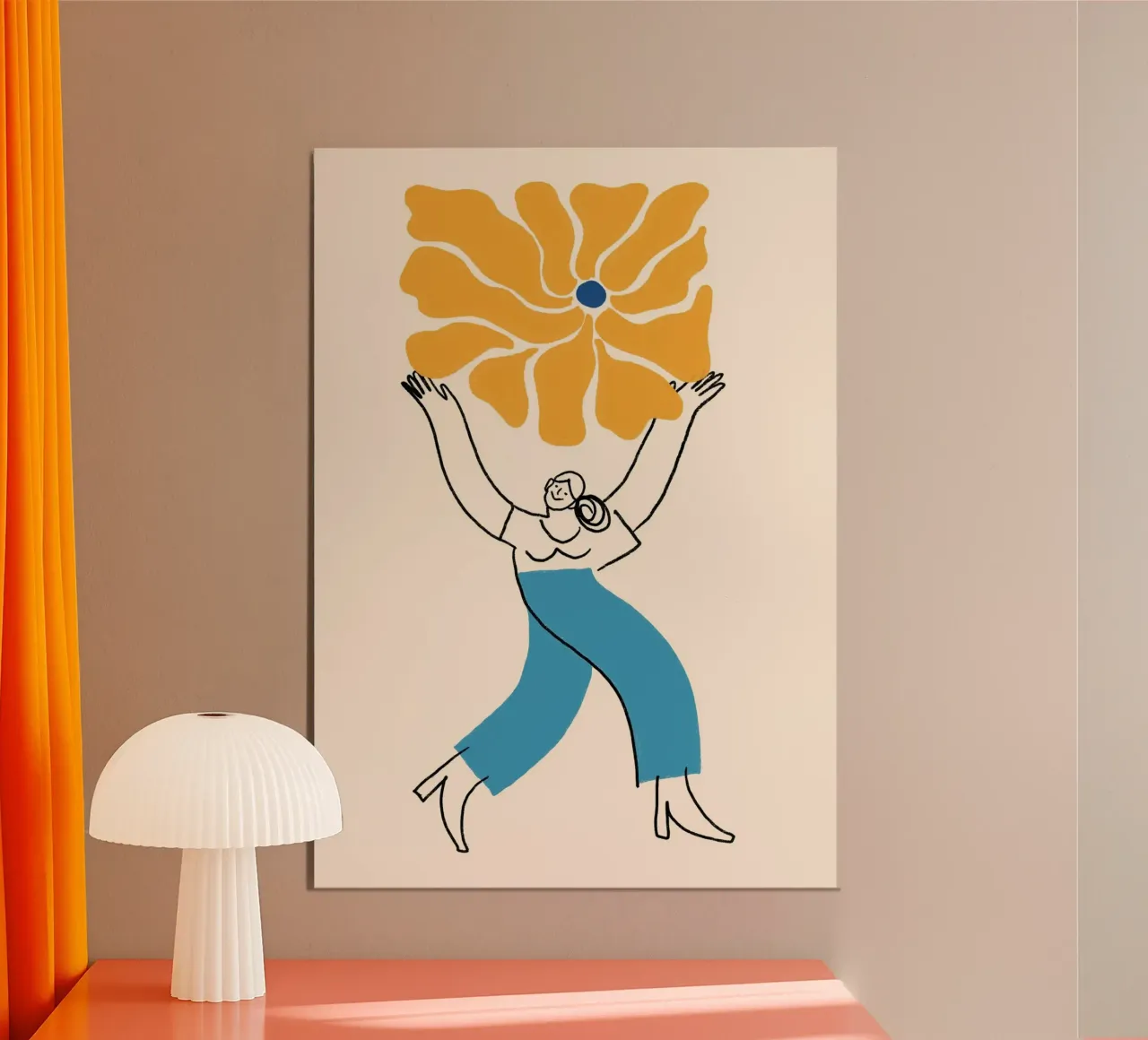 Donna felice che tiene in mano un fiore Stampa poster astratto poster con telaio in alluminio da vintagepod