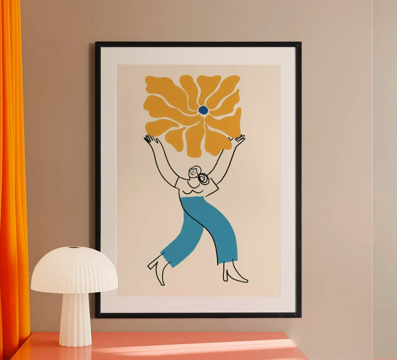 Donna felice che tiene in mano un fiore Stampa poster astratto poster con telaio in alluminio da vintagepod