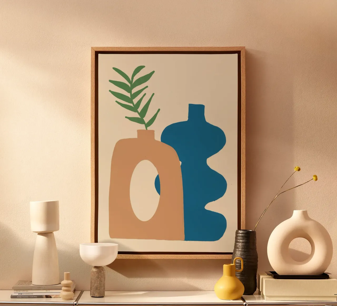 Abstract Vases Boho Folk Art Poster Print canvas with Floater frame by vintagepod