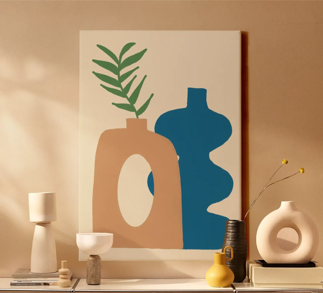 Abstract Vases Boho Folk Art Poster Print canvas with Floater frame by vintagepod