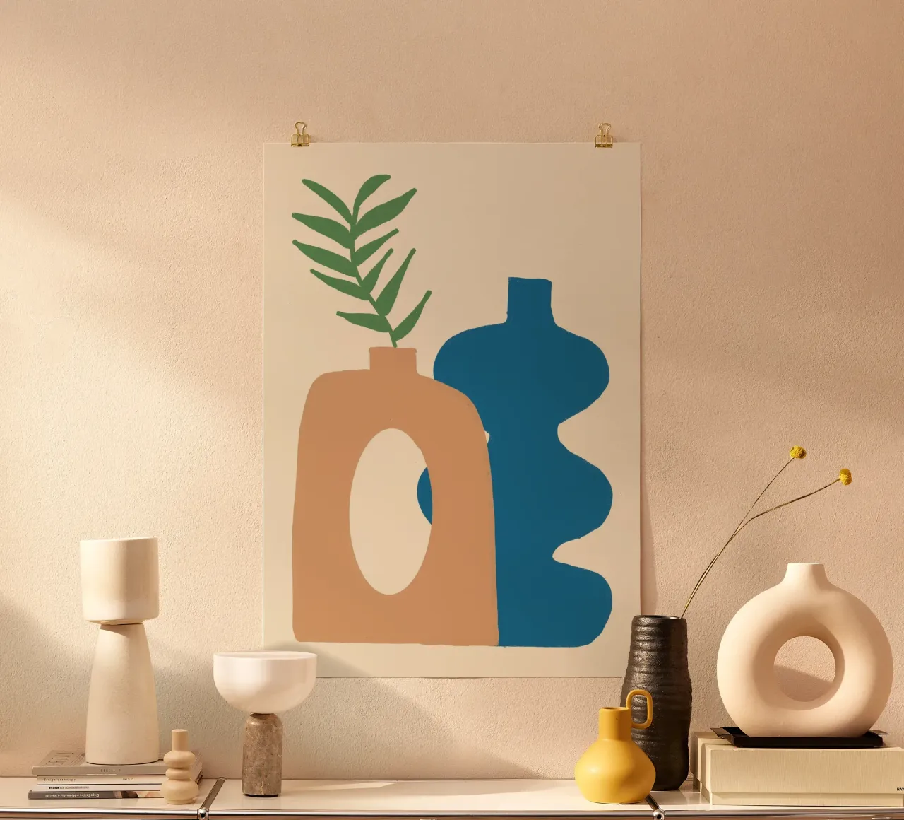 Abstract Vases Boho Folk Art Poster Print poster con marco de madera de vintagepod
