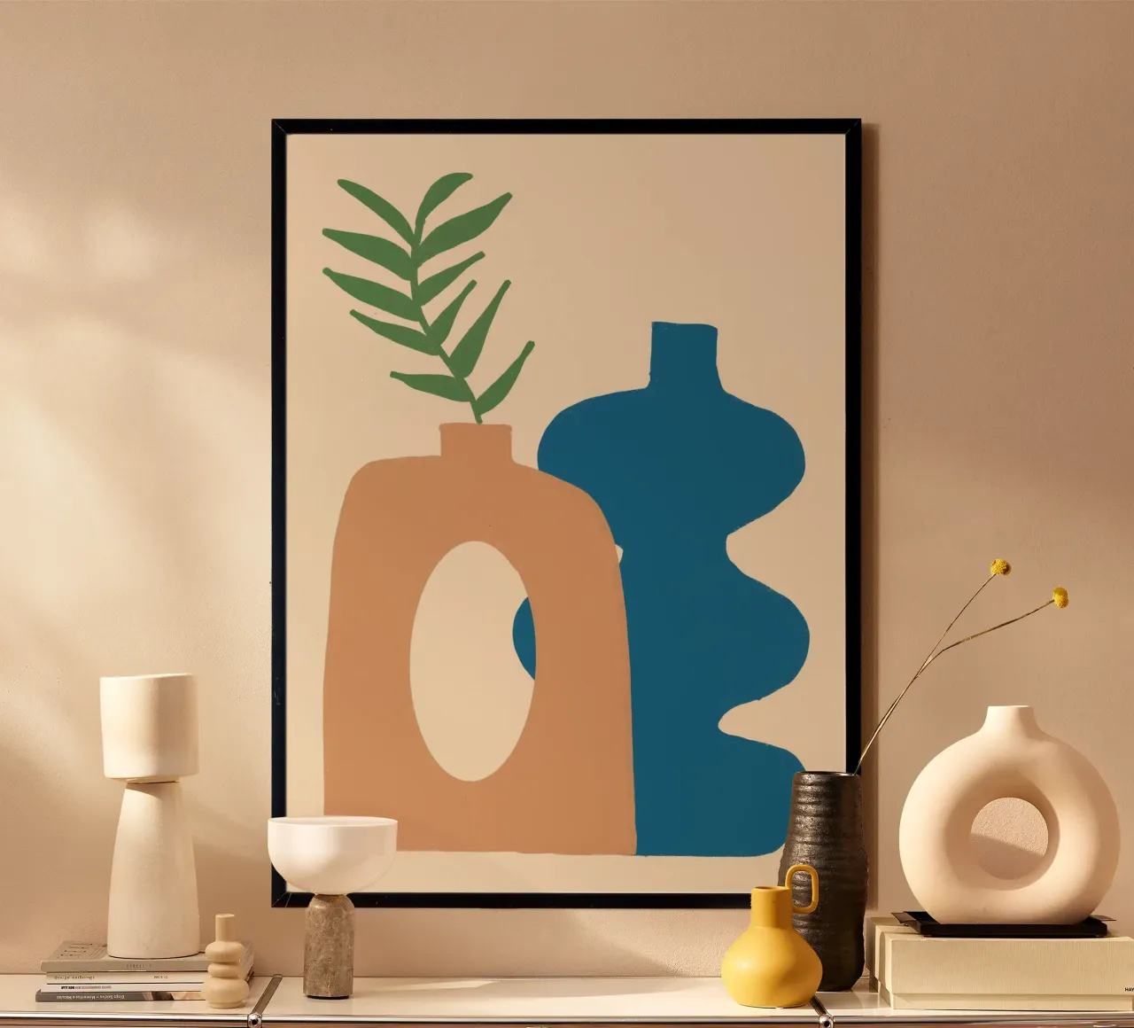 Abstract Vases Boho Folk Art Poster Print poster con marco de madera de vintagepod