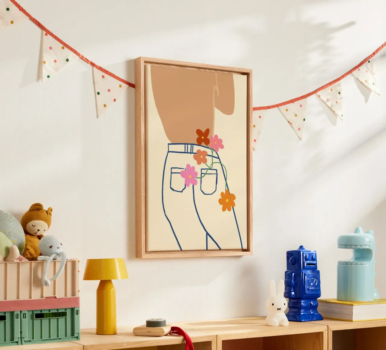 Bloemen in Achterzak Boho Volkskunst Poster canvas met Baklijst van vintagepod