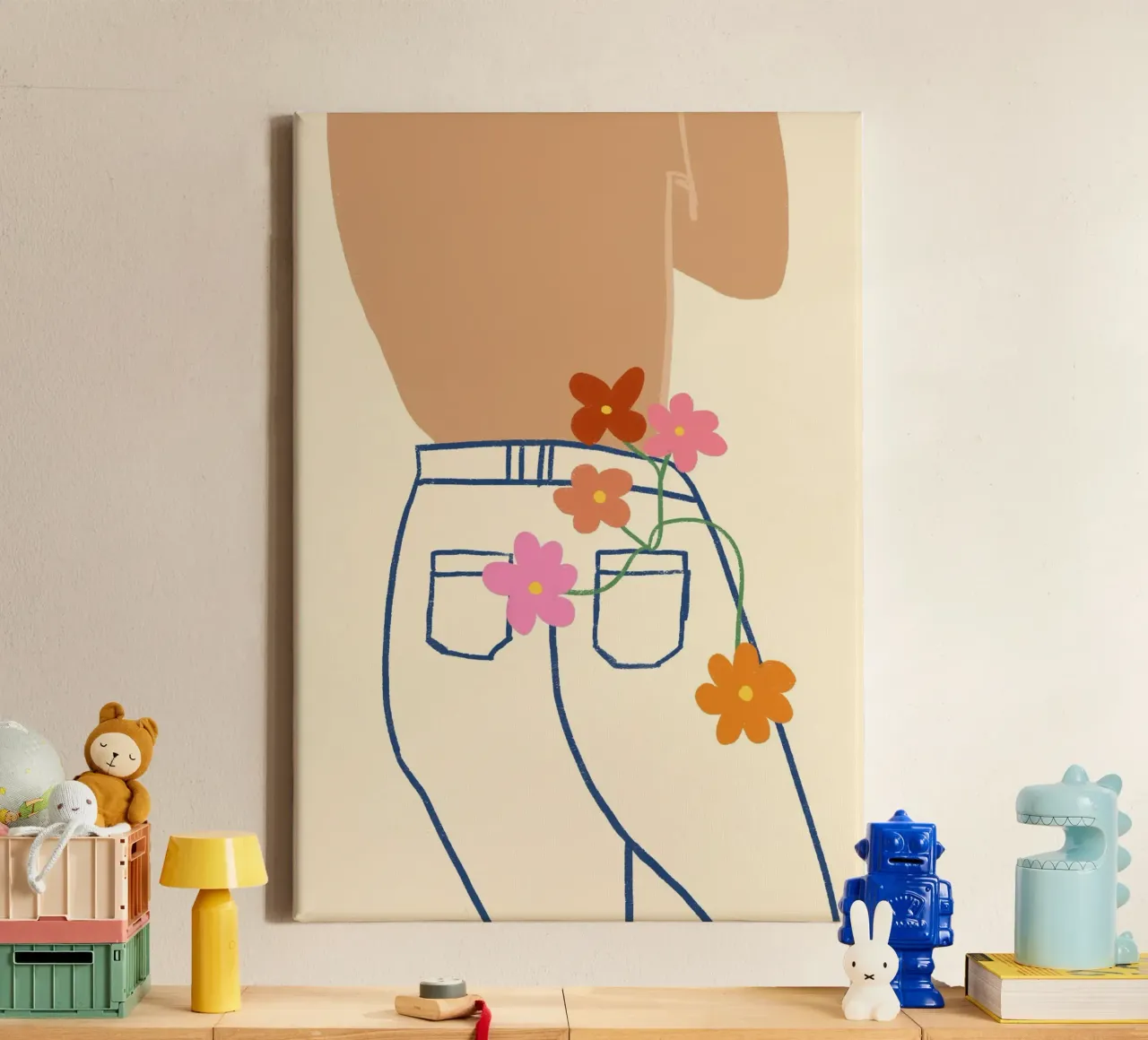 Bloemen in Achterzak Boho Volkskunst Poster canvas met Baklijst van vintagepod