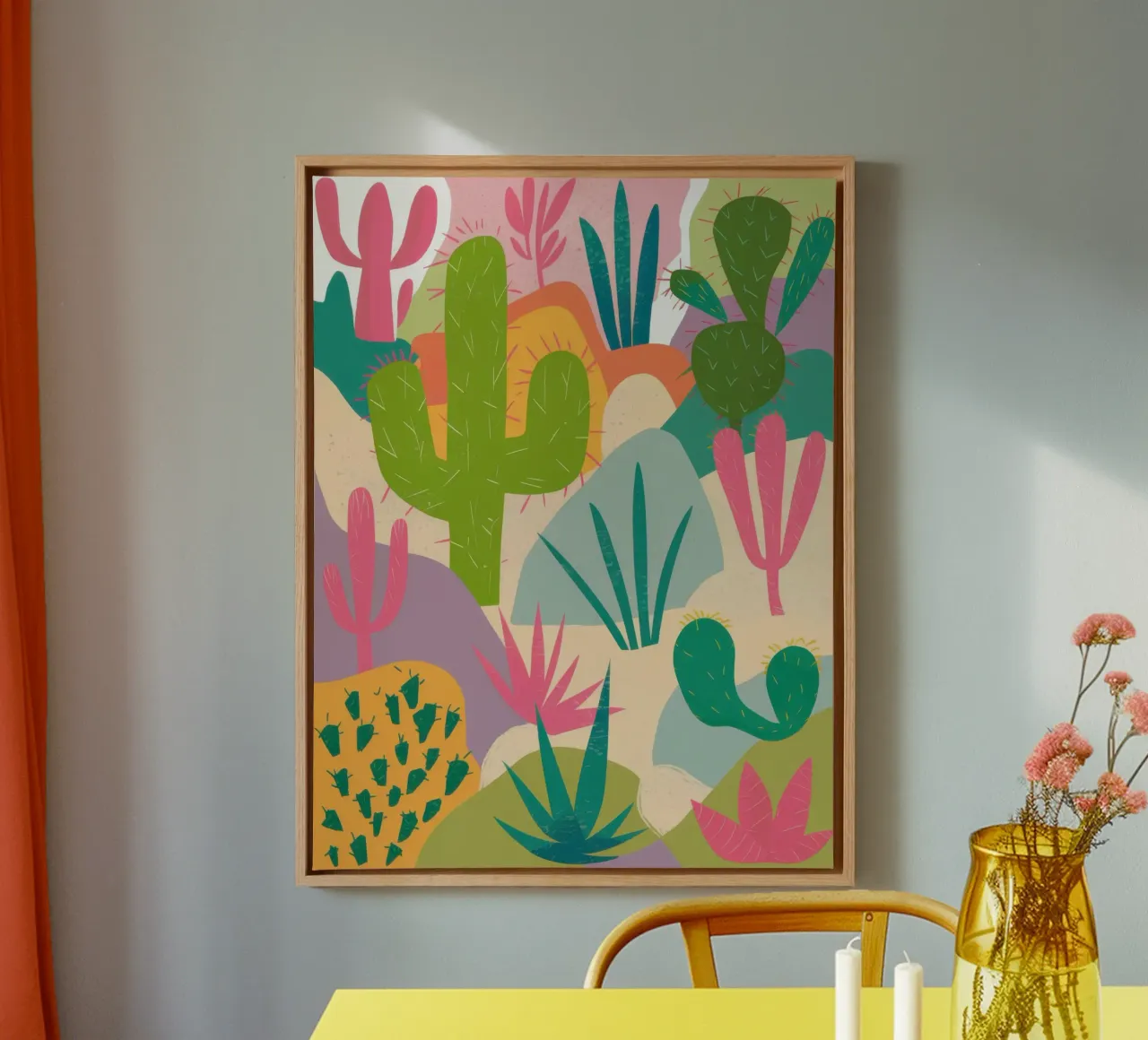 Pastelkleurige cactustuin canvas met Baklijst van Thistle Bloom