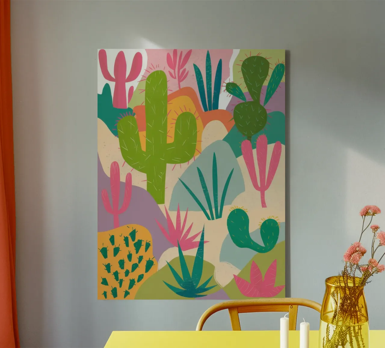 Pastelkleurige cactustuin canvas met Baklijst van Thistle Bloom