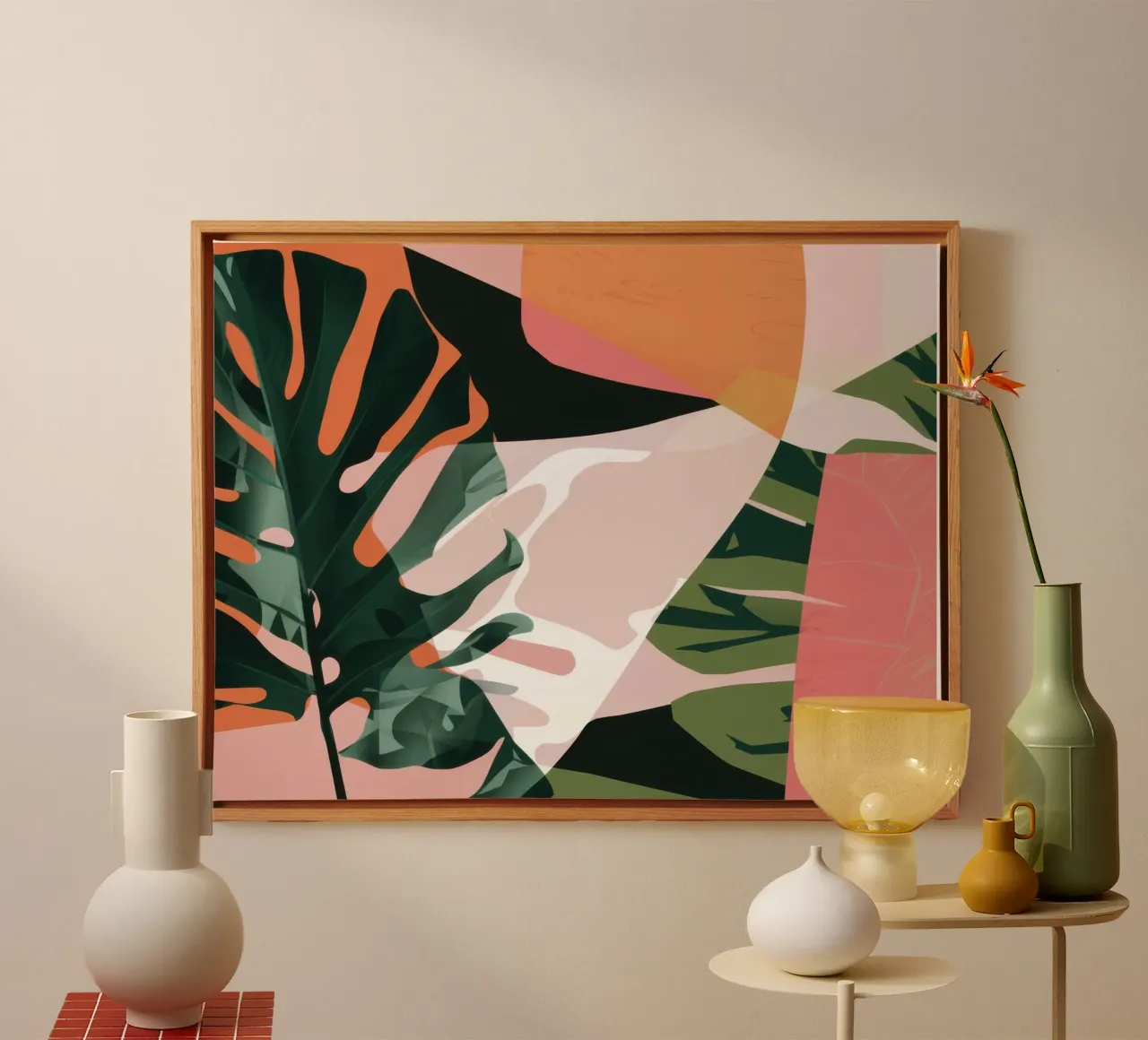 Monstera Vorm Abstract canvas met Baklijst van Obs Canvas