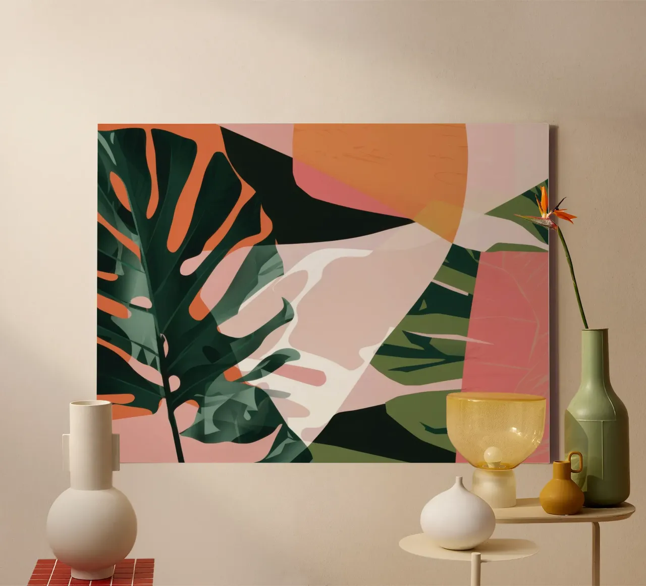 Monstera Vorm Abstract canvas met Baklijst van Obs Canvas