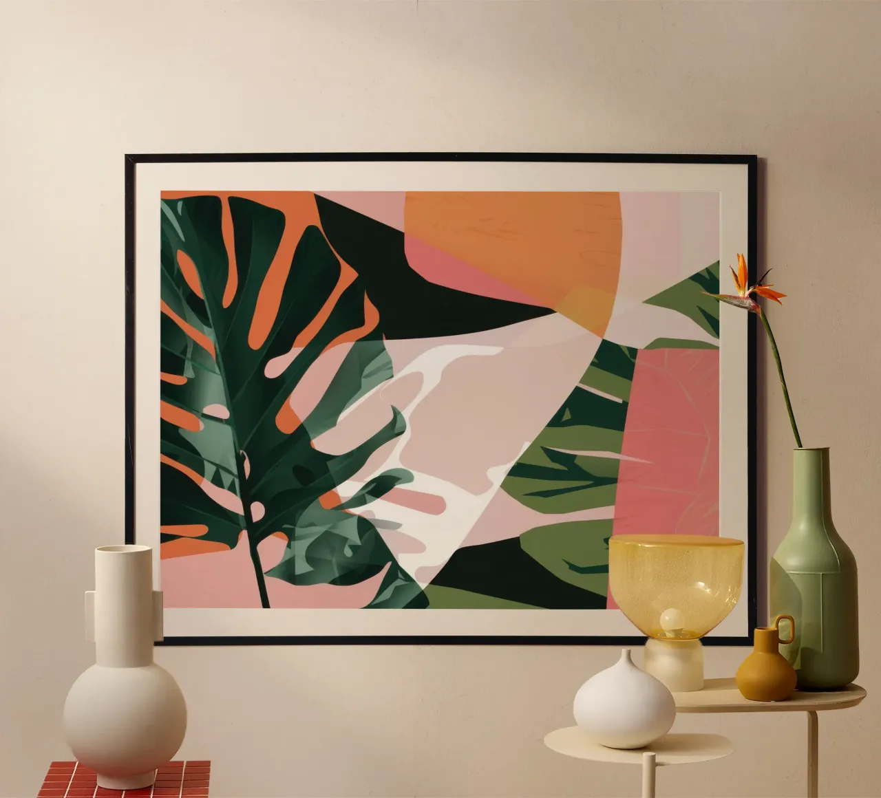 Monstera Vorm Abstract poster van Obs Canvas