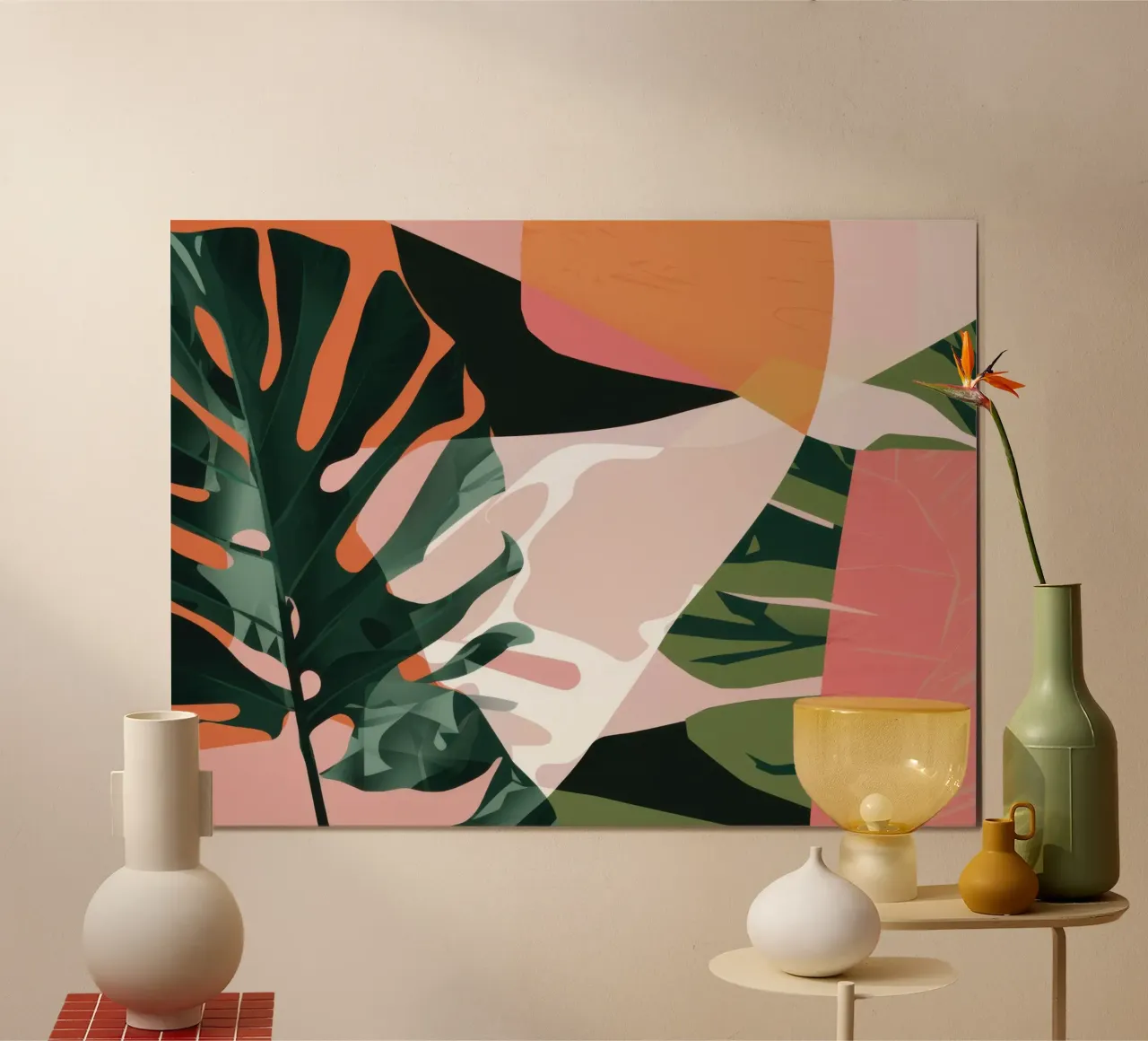Monstera Vorm Abstract poster van Obs Canvas