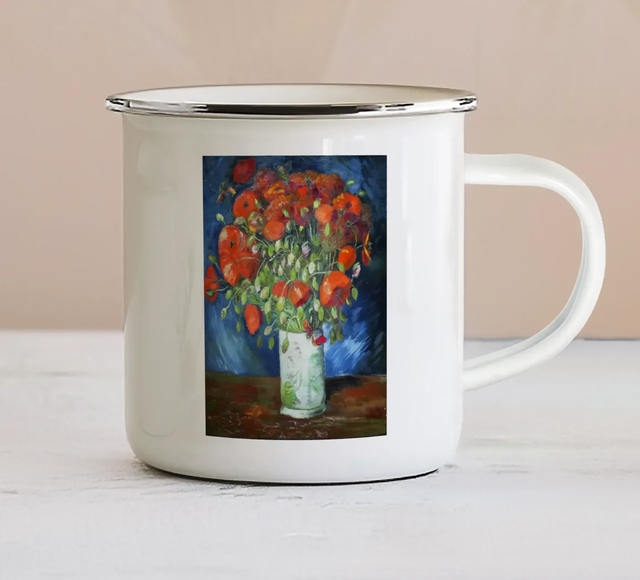 Vaso con papaveri (1886) di Vincent van Gogh tazza in smalto da Art History