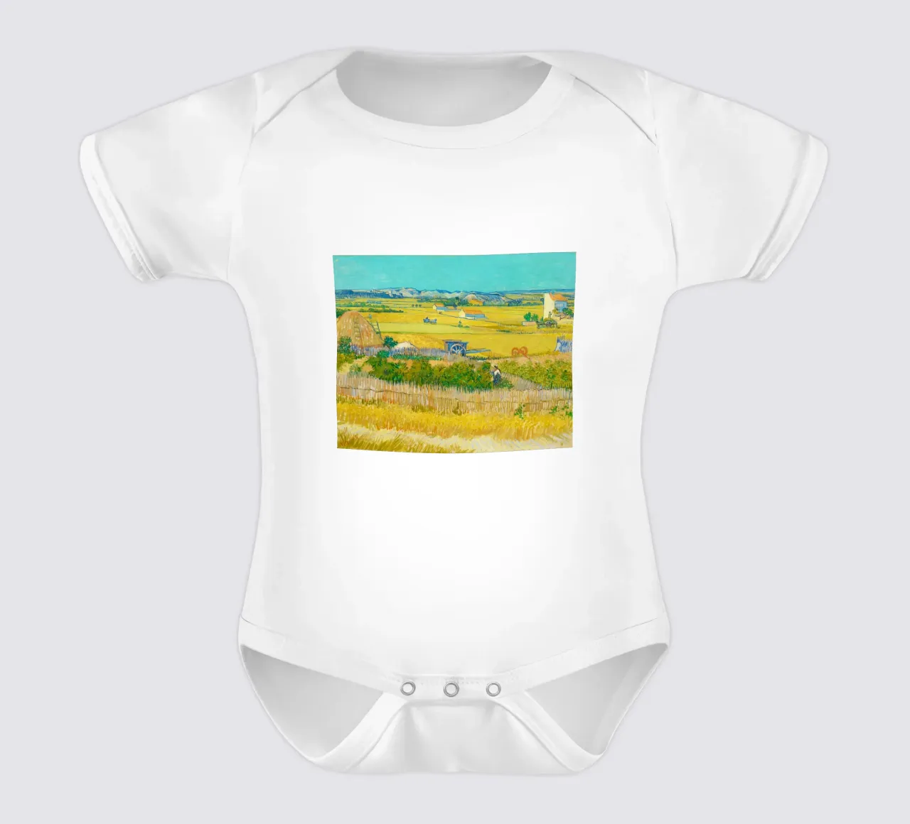 The Harvest (June 1888) by Vincent van Gogh short-sleeve baby romper by Art History