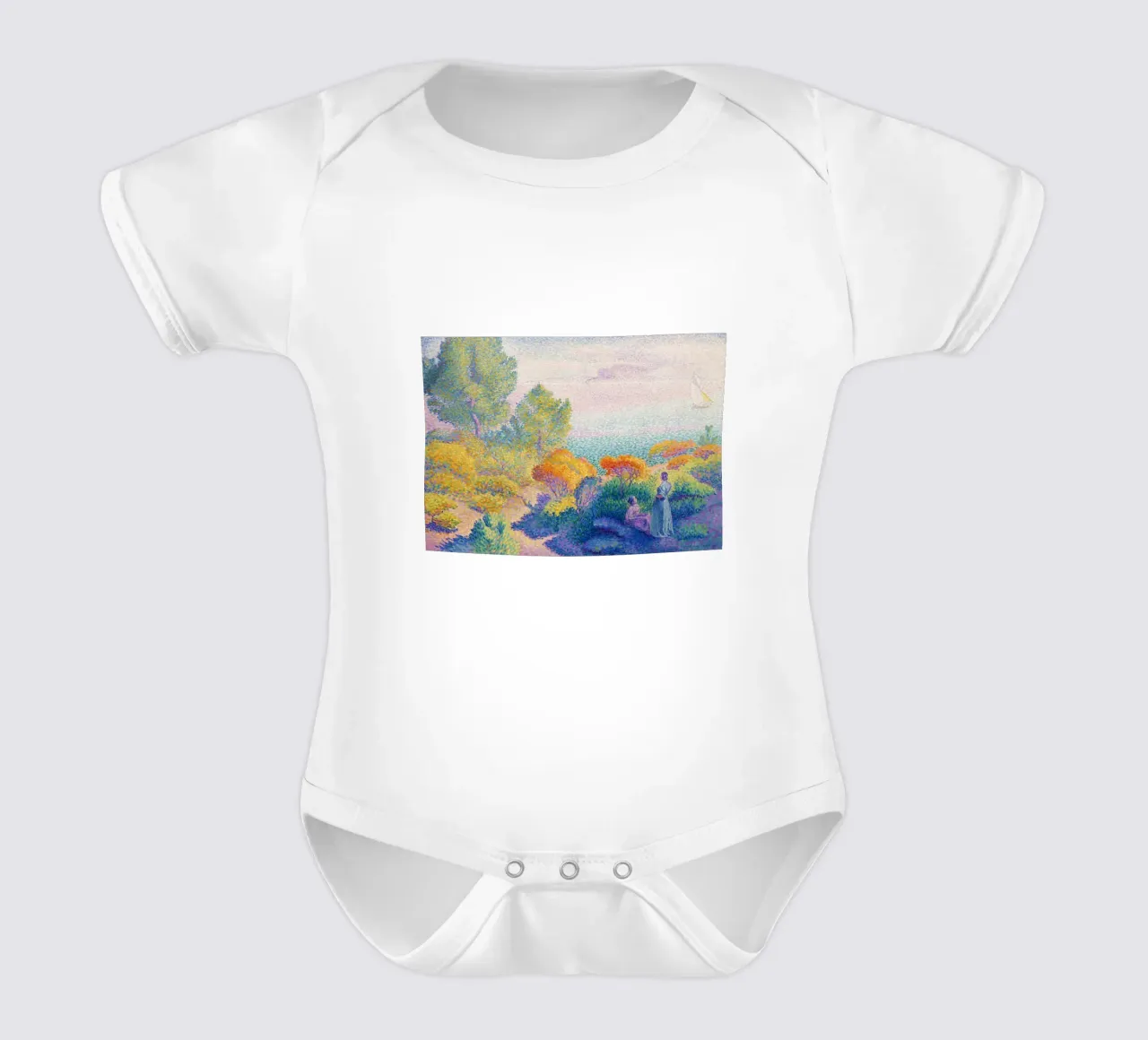 Two Women by the Shore, Mediterranean (1896) by Henri-Edmond short-sleeve baby romper by Art History