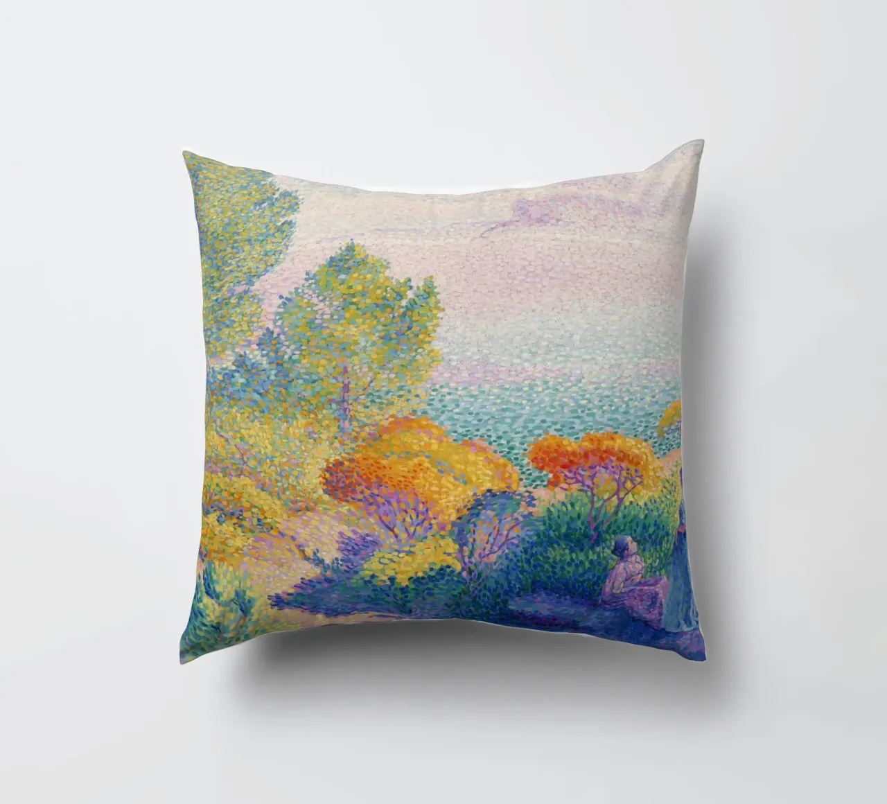 Two Women by the Shore, Mediterranean (1896) by Henri-Edmond decorative cushion by Art History