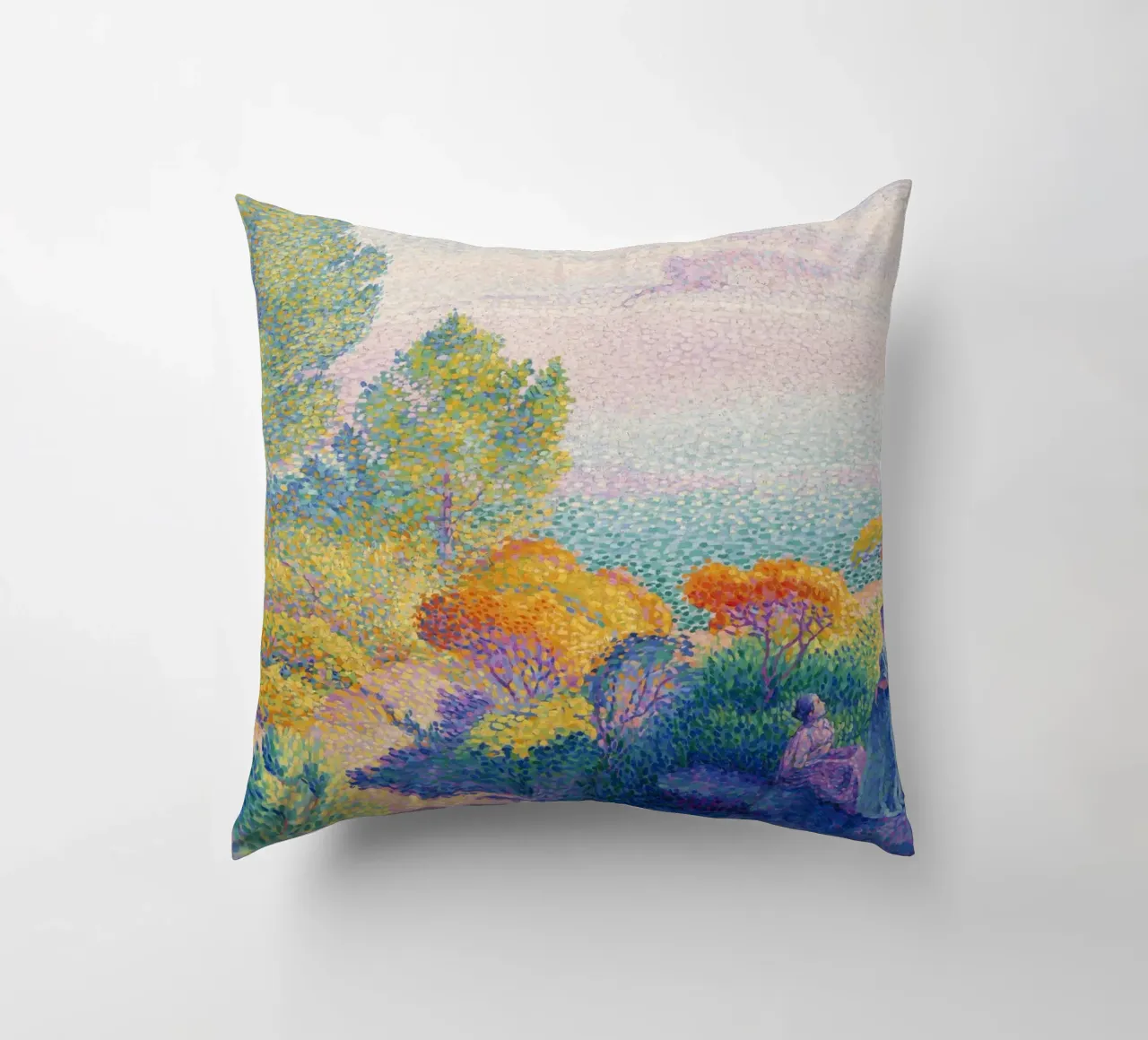 Two Women by the Shore, Mediterranean (1896) by Henri-Edmond decorative cushion by Art History