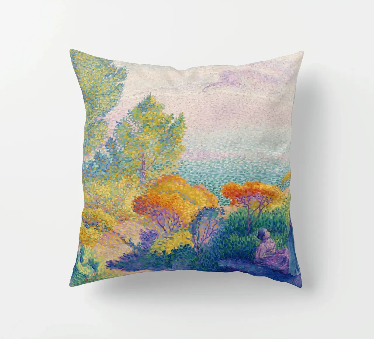 Two Women by the Shore, Mediterranean (1896) by Henri-Edmond decorative cushion by Art History