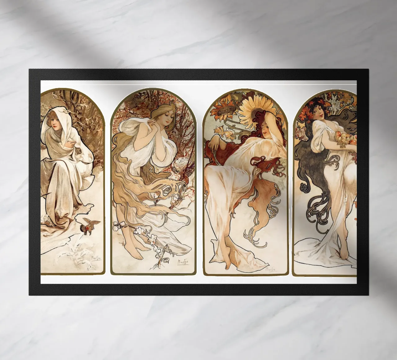 The Seasons (1897) by Alphonse Maria Mucha doormat by Classic Art Prints
