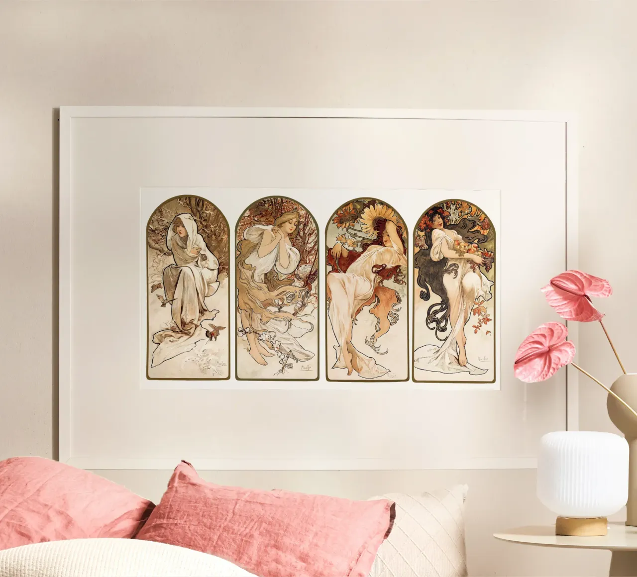 Le stagioni (1897) di Alphonse Maria Mucha poster con telaio in legno da Classic Art Prints