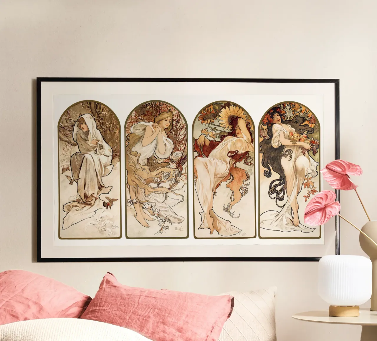 Le stagioni (1897) di Alphonse Maria Mucha poster con telaio in legno da Classic Art Prints