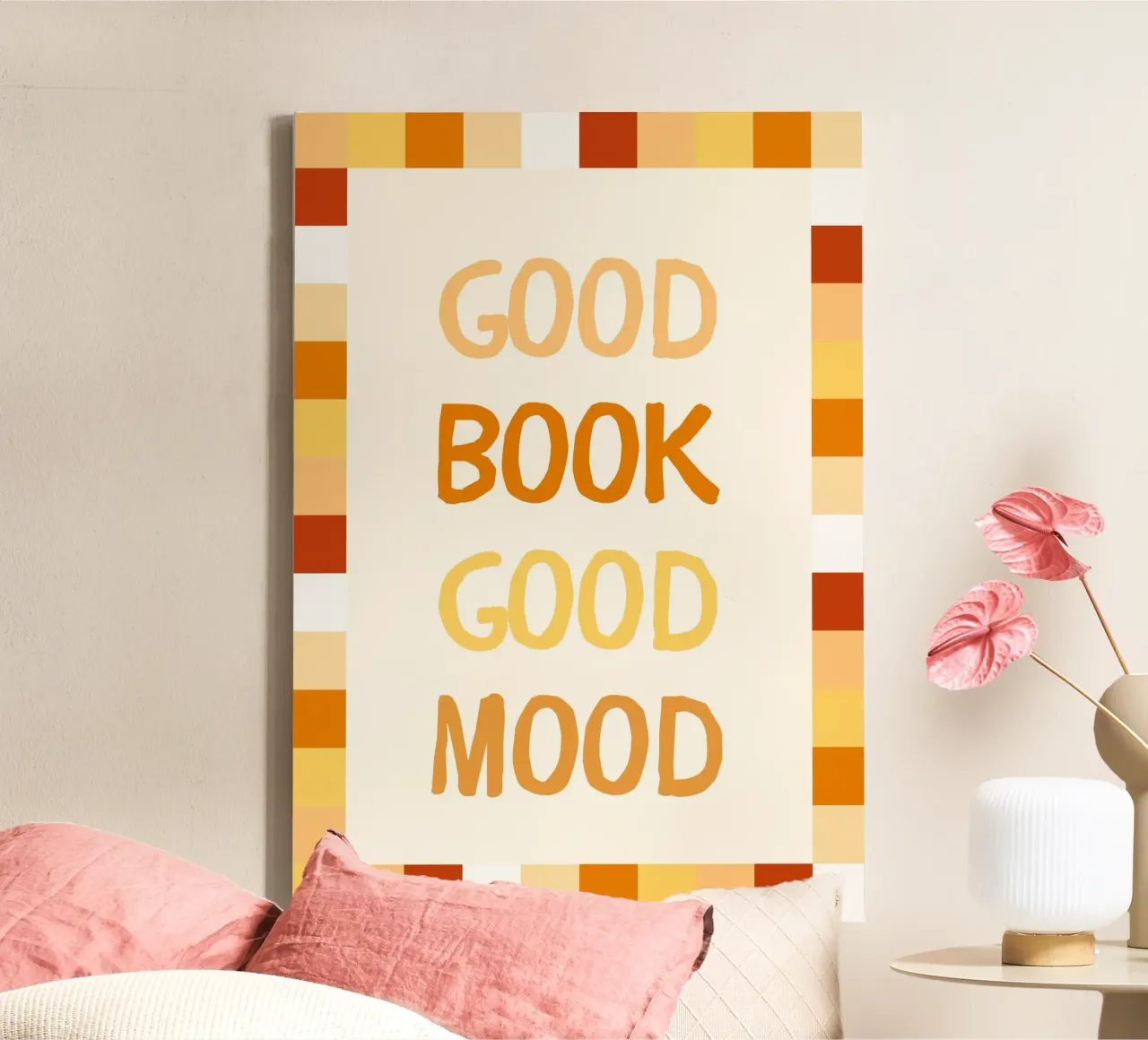 "Good Book, Good Mood" Modern Book Lover Poster canvas with Floater frame by vintagepod