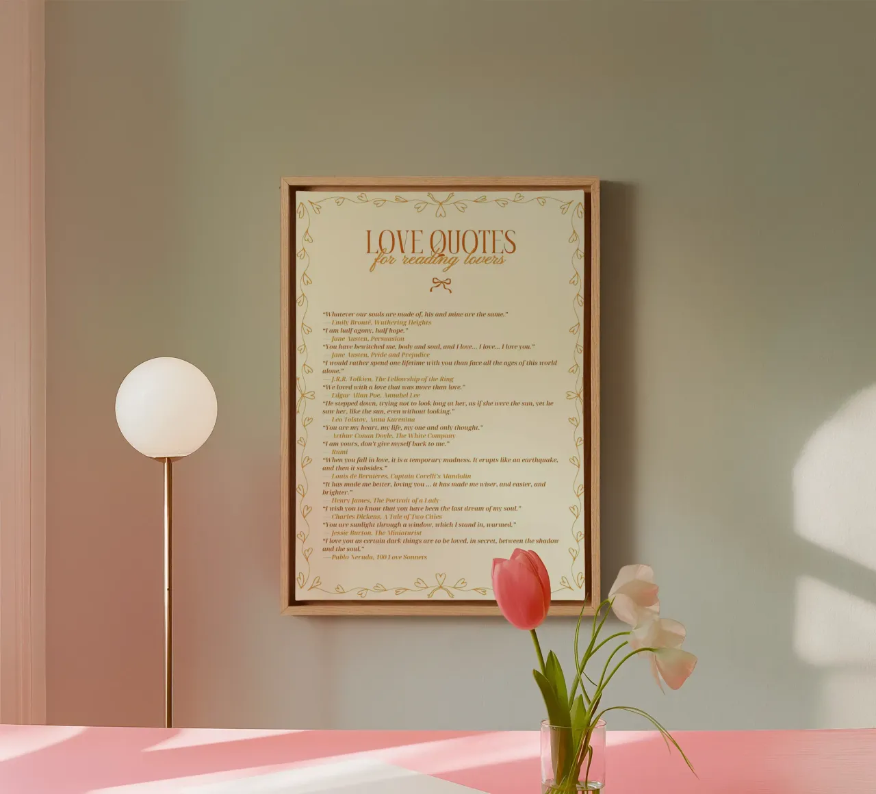 Poster con citazioni d'amore classiche per gli amanti della lettura tela con Cornice a cassetta da vintagepod