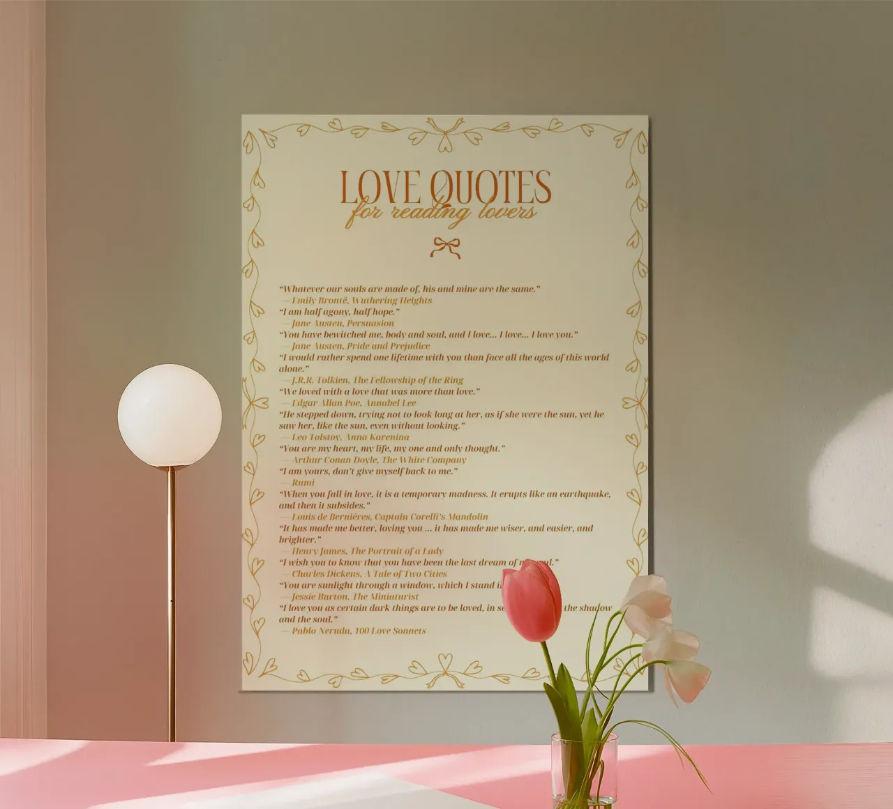 Poster con citazioni d'amore classiche per gli amanti della lettura poster con telaio in legno da vintagepod