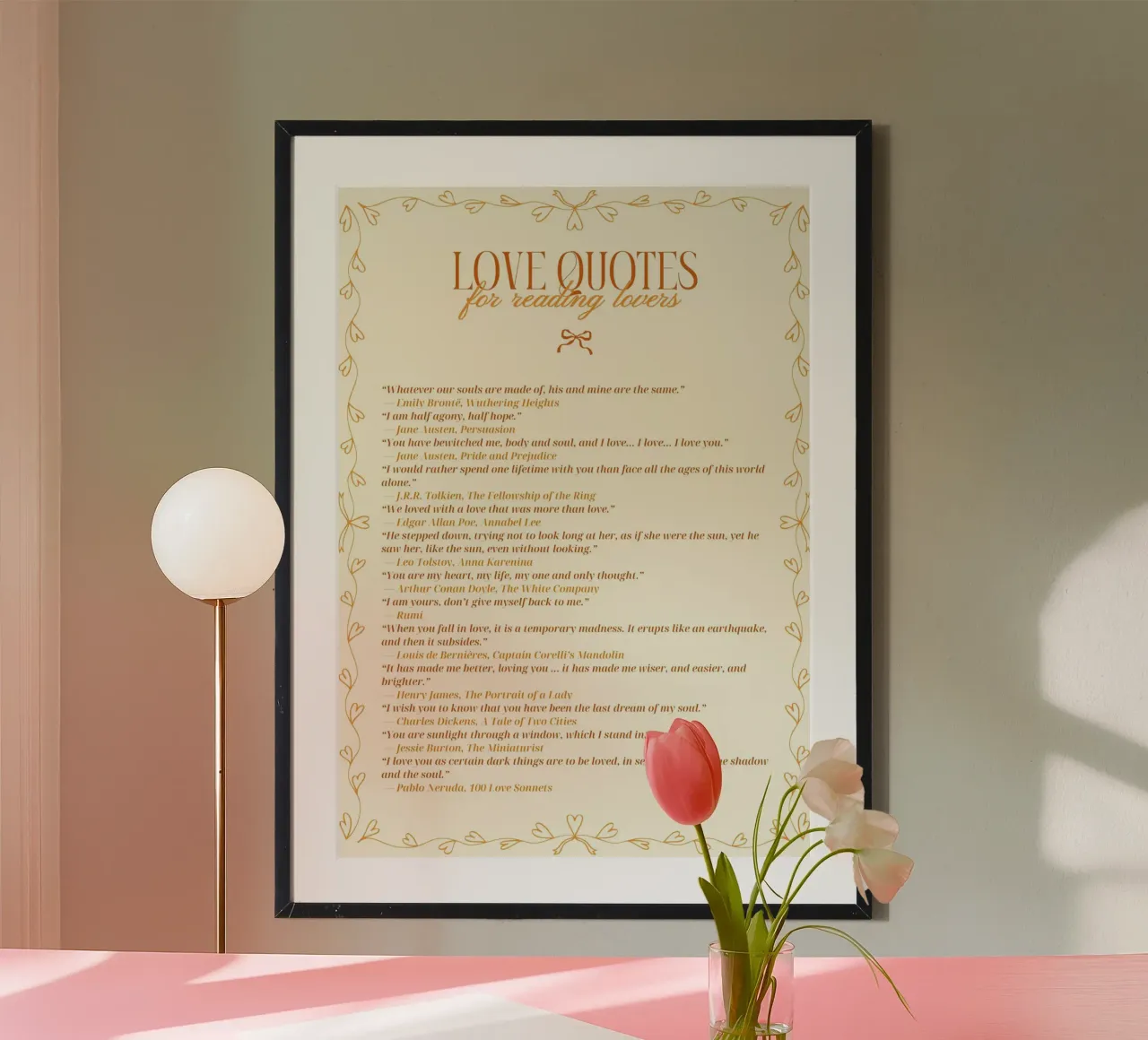 Poster con citazioni d'amore classiche per gli amanti della lettura poster con telaio in legno da vintagepod