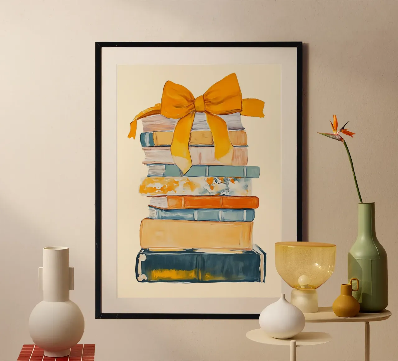 Pile de livres avec nœud jaune Poster abstrait poster de vintagepod