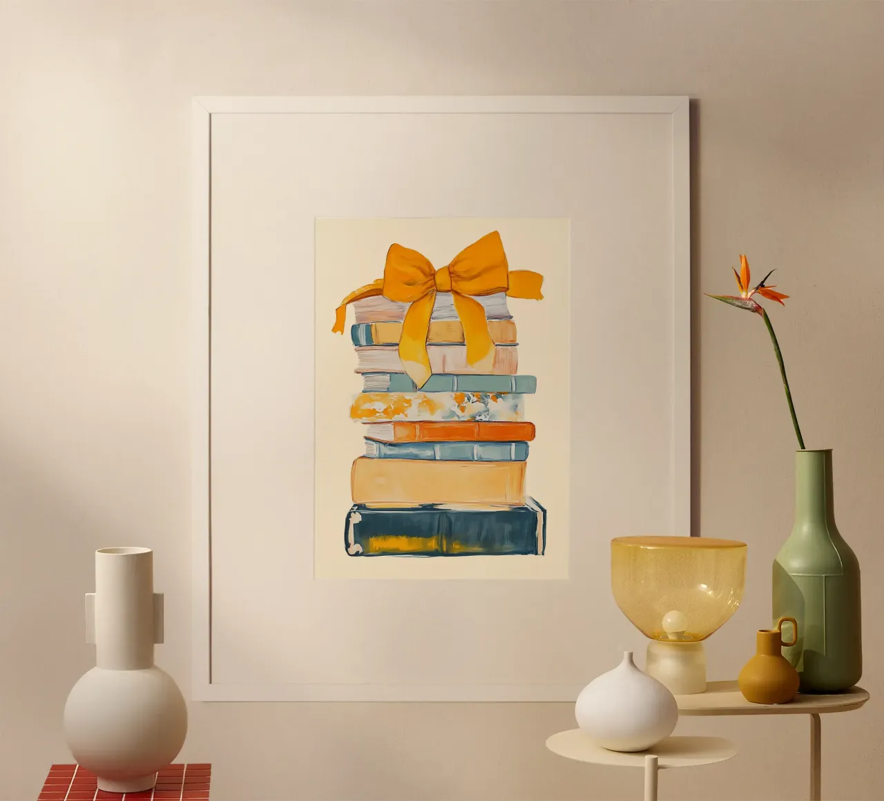 Pile de livres avec nœud jaune Poster abstrait poster de vintagepod