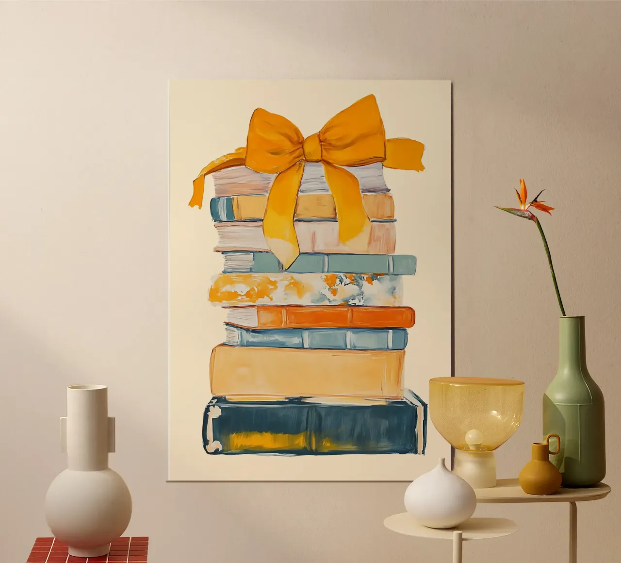 Pile de livres avec nœud jaune Poster abstrait poster de vintagepod