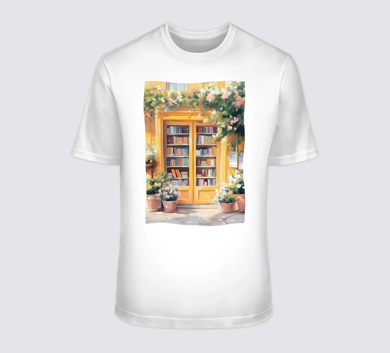 Poster acquerellato per l'ingresso di una libreria di charme t-shirt da vintagepod